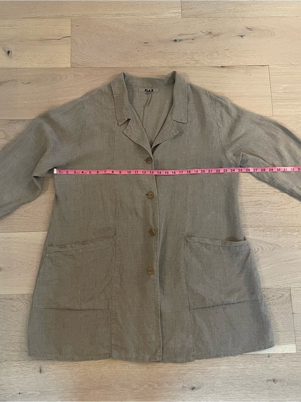 Flax Lagenlook Taupe/Beige 100% Linen Button Front Jacket Artsy Flowy Boho L - Picture 8 of 9